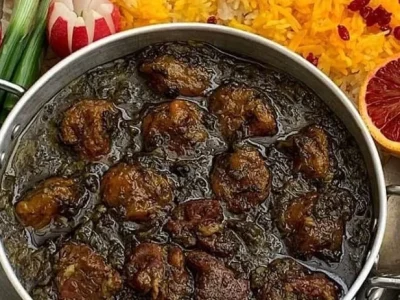 خورش آلو اسفناج با گوشت قلقلی